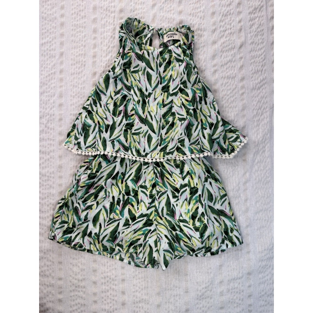 Abercrombie Kids Girls Romper 3/4 Tropical Leaf Cutout Back